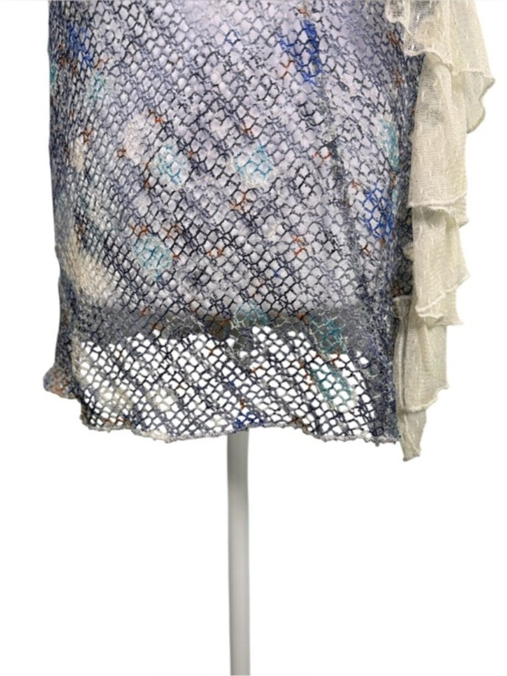 Farinelli Blue Ivory Mesh Ruffle Tunic Top L Boho Lagenlook Artwear - Picture 8 of 11